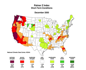 U.S. December 2000 Palmer Z Index Map