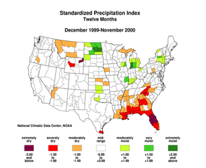 U.S. 12-month Standardized Precipitation Index for November 2000