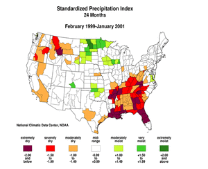 Click here for graphic showing U.S. February 1999-January 2001 Standardized Precipitation Index Map
