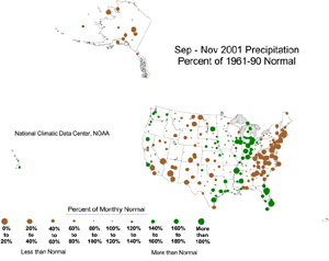 Click here for map showing Percent of Normal Precipitation for September - November 2001