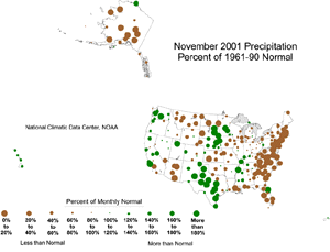 Click here for map showing Percent of Normal Precipitation for November 2001