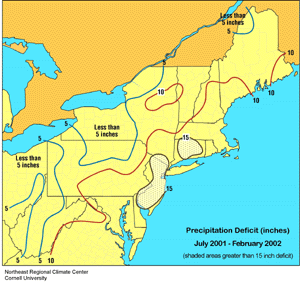 Northeastern U.S. Precipitation Deficit, July 2001-February 2002