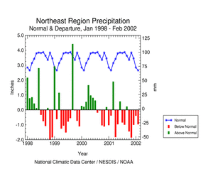 Northeast Region Precipitation Anomalies, January 1998 - February 2002