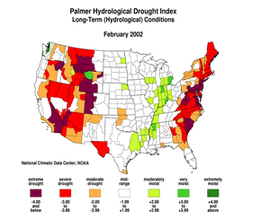 Palmer Hydrological Drought Index, February 2002