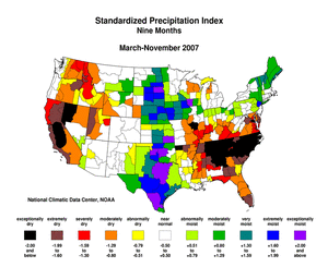 9 Month Standardized Precipitation Index, March-November 2007