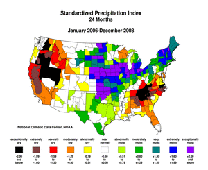 24-Month Standardized Precipitation Index, January 2007-December 2008