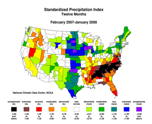 Standardized Precipitation Index, February 2007-January 2008
