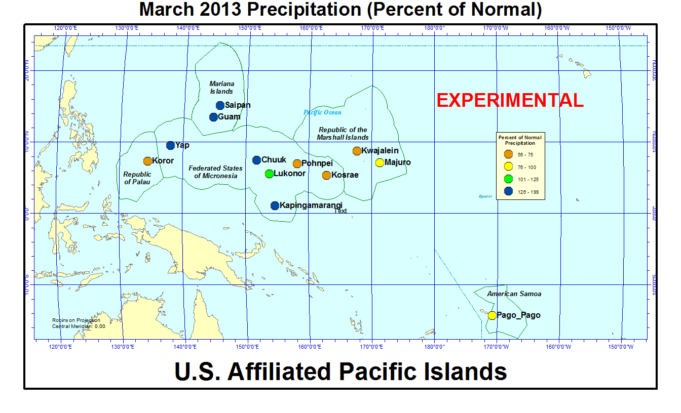 Percent of normal precipitation for current month for U.S. Affiliated Pacific Islant stations