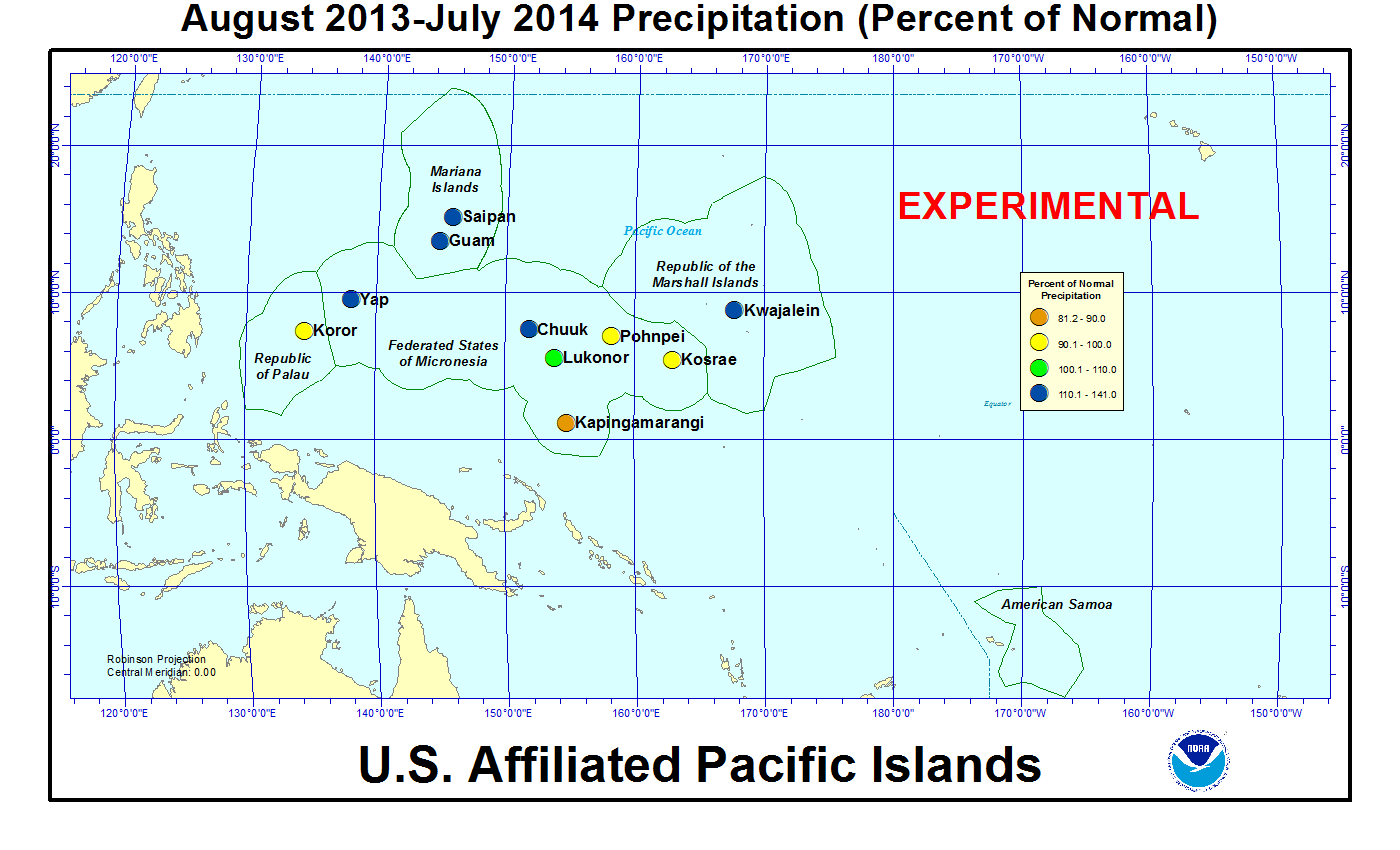 Percent of normal precipitation for last 12 months for U.S. Affiliated Pacific Island stations