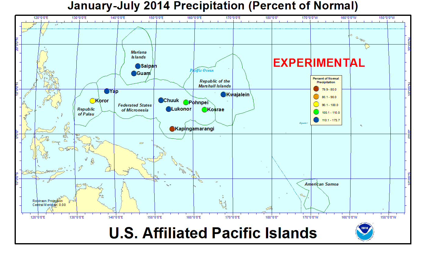 Percent of normal precipitation for the year to date for U.S. Affiliated Pacific Island stations