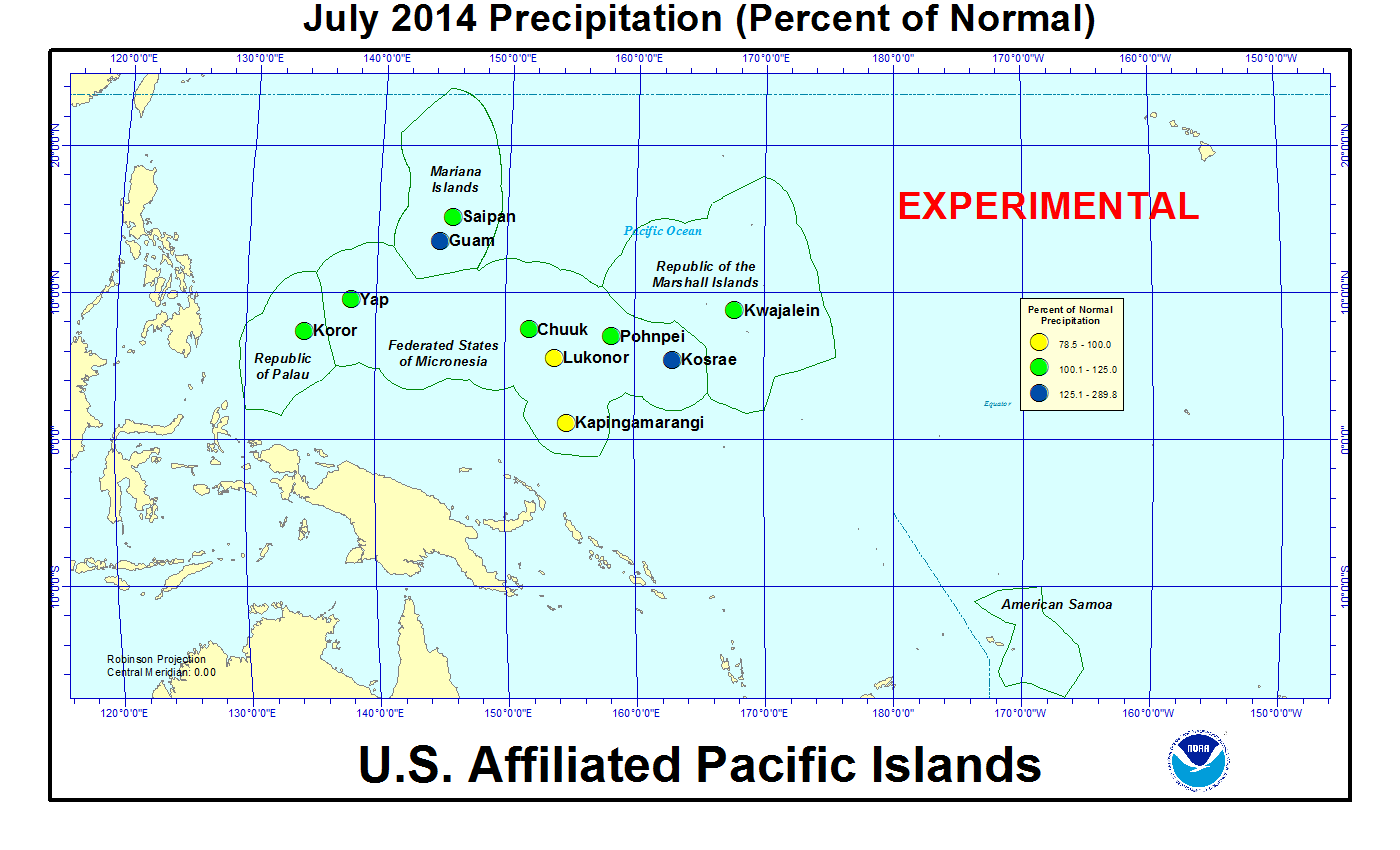 Percent of normal precipitation for current month for U.S. Affiliated Pacific Island stations