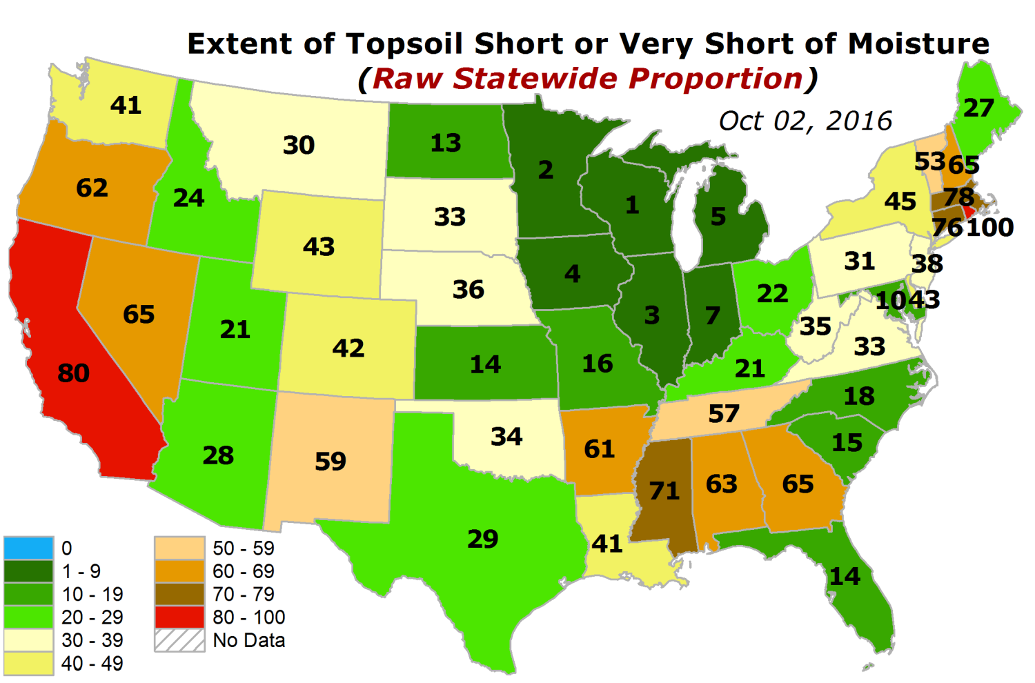 USDA topsoil and subsoil short and very short of moisture