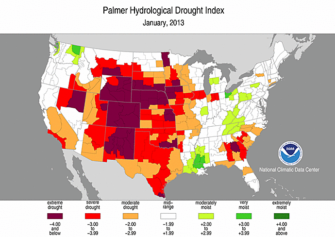 January 2013 Palmer Hydrological Drought Index