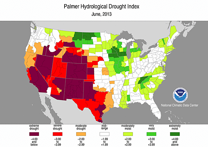 June 2013 Palmer Hydrological Drought Index