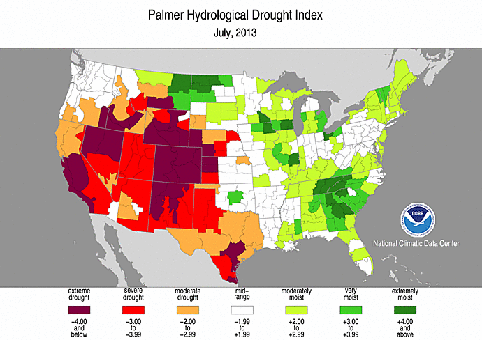 July 2013 Palmer Hydrological Drought Index