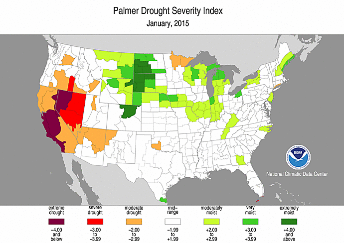 January 2015 Palmer Drought Severity Index