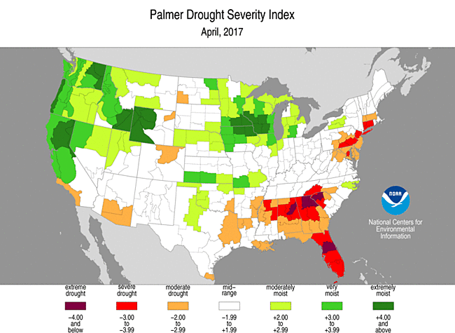 April 2017 Palmer Drought Severity Index
