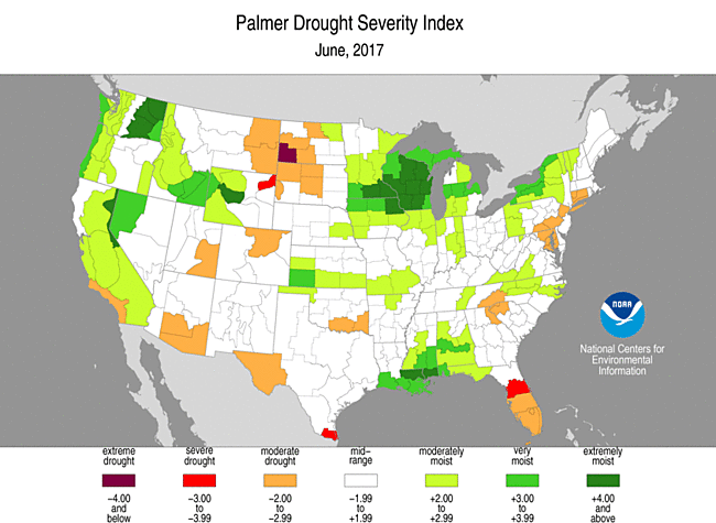 June 2017 Palmer Drought Severity Index