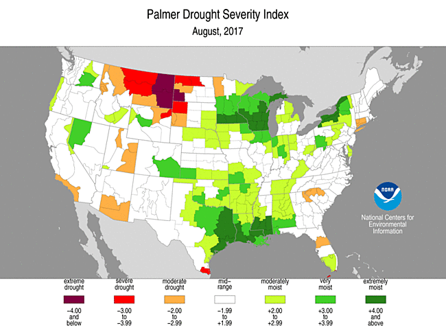 August 2017 Palmer Drought Severity Index