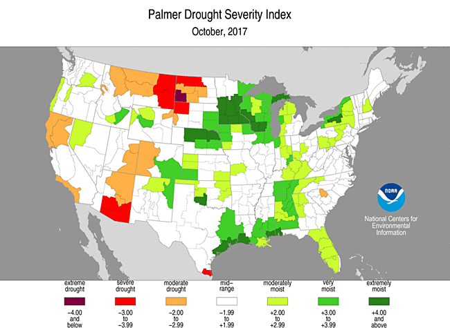 October 2017 Palmer Drought Severity Index