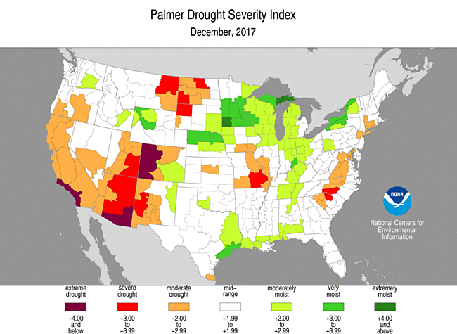 December 2017 Palmer Drought Severity Index