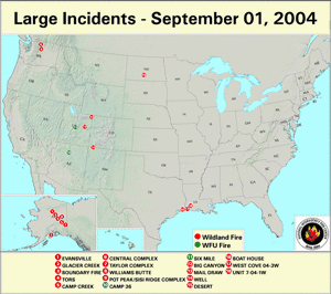 Large fire locations at the end of August 2004