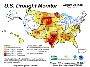 U.S. Drought Monitor (USDM) map from 29 August 2006
