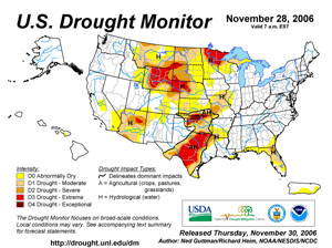U.S. Drought Monitor (USDM) map from 28 November 2006