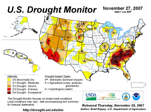 U.S. Drought Monitor map from 27 November 2007