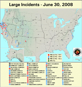 Large fires on 30 June 2008