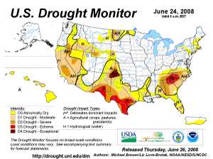 U.S. Drought Monitor map from 24 June 2008