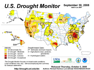 U.S. Drought Monitor map from 30 September 2008