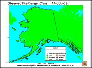 Alaska Fire Danger Map for July  14