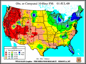 10-hr Fuel Moisture Map for July  1