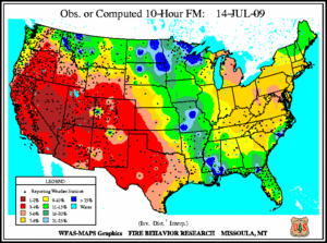 10-hr Fuel Moisture Map for July  14