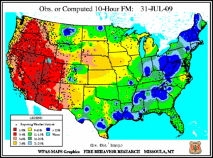 10-hr Fuel Moisture Map for July  31