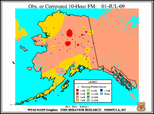 Alaska 10-hr Fuel Moisture Map for July  1