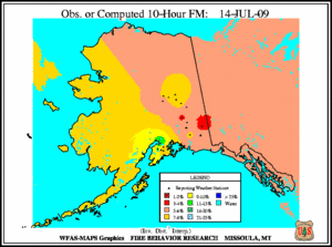 Alaska 10-hr Fuel Moisture Map for July  14