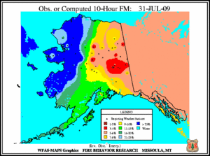 Alaska 10-hr Fuel Moisture Map for July  31