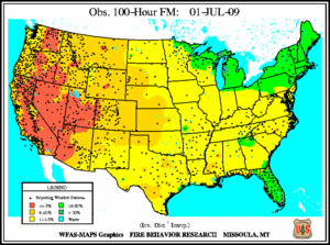 100-hr Fuel Moisture Map for July  1