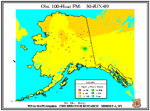 Alaska 100-hr Fuel Moisture Map for July  1