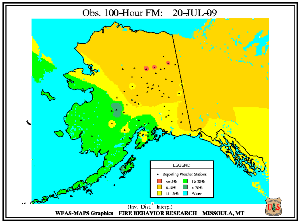 Alaska 100-hr Fuel Moisture Map for July  14