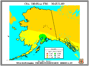 Alaska 100-hr Fuel Moisture Map for July  31