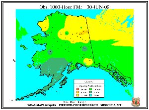 Alaska 1000-hr Fuel Moisture Map for July  1