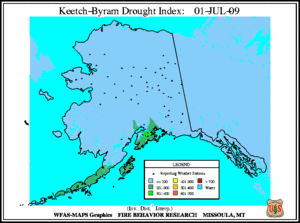 Alaska KBDI Map for July  1