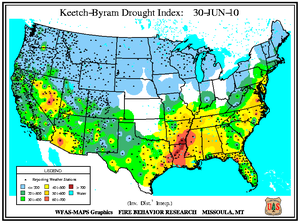 Keetch-Byram Drought Index on 30 June 2010
