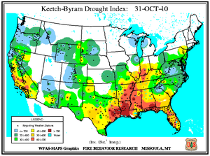 Keetch-Byram Drought Index on 31 October 2010