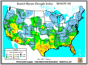 Keetch-Byram Drought Index on 30 November 2010