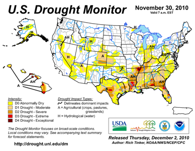 U.S. Drought Monitor map from 26 November 2010