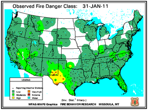 Fire Danger map from 31 January 2011
